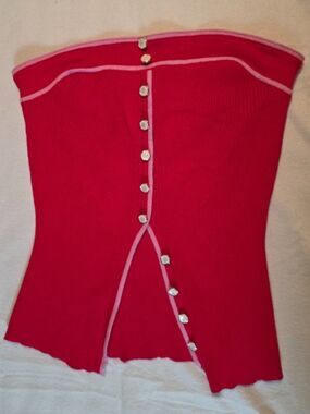 Rich & Famous Tube Top Ribbed Button Front XL Red Pink Y2K Coquette